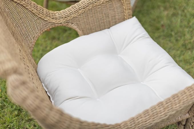 RSH DECOR: Sunbrella Tufted Wicker U-Shape Cushions Set of 2 | 22” x 22” | Outdoor Seat Cushions for Patio Furniture| Crafted with Sunbrella Performance Fabric | Canvas White