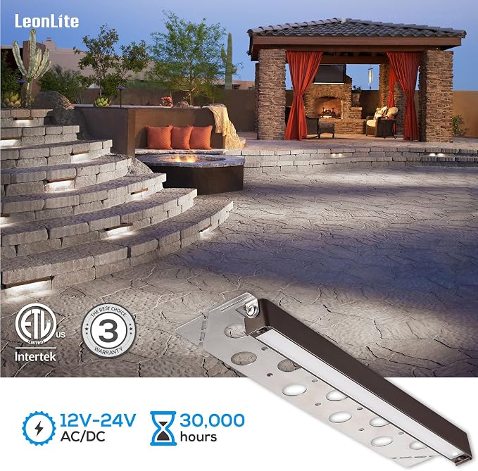 LEONLITE 4-Pack 12 Inch LED Hardscape Lighting, 3W/5W/7W, 5000K Daylight | Update Dimmable Retaining Wall Lights, Low Voltage Landscape Lighting, 12-24V AC/DC Paver Light, Outdoor Step Lights, ETL