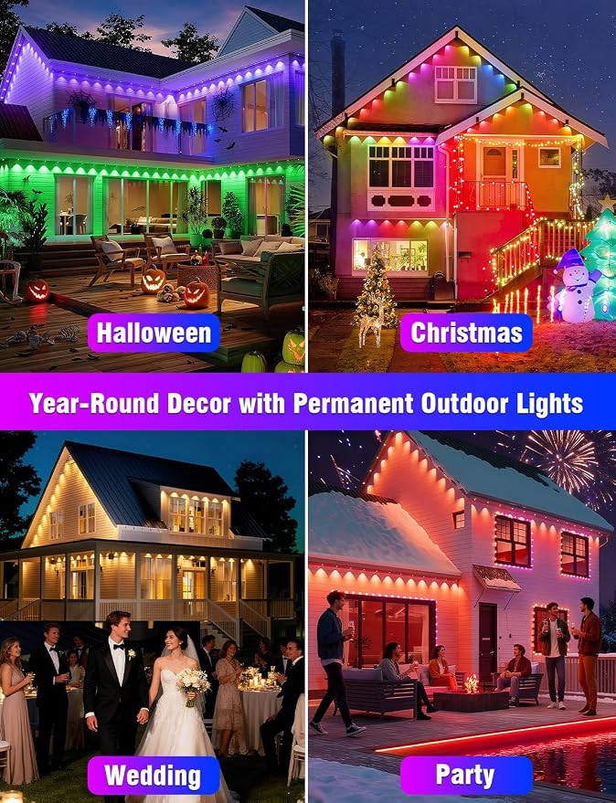Permanent Outdoor Lights 250FT RGBIC LED Smart LED Lights, App/Remote Control IP68 Waterproof for Holiday Decor, 50 Scene Modes, DIY Lights Lighting Timing for Christmas Halloween Party M2