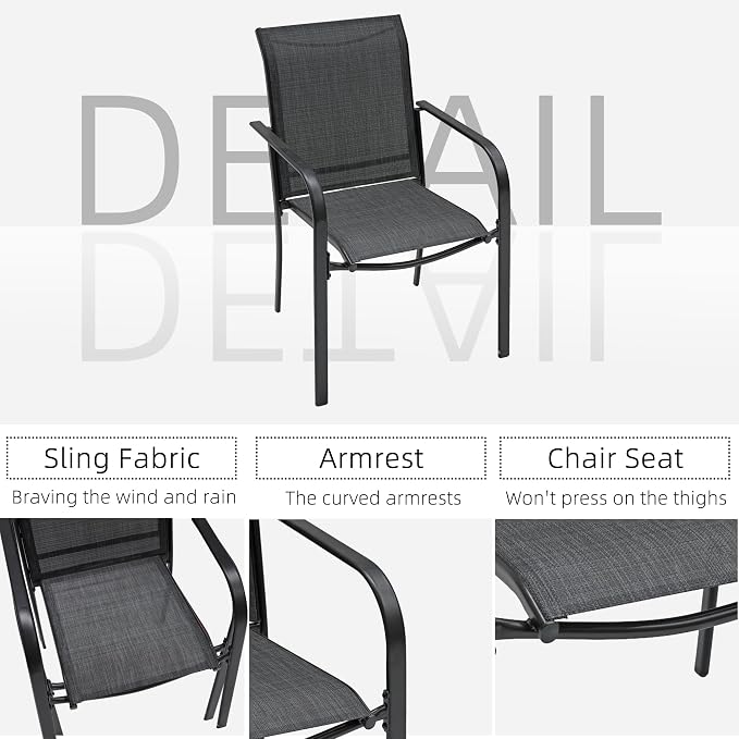 Outdoor Patio Dining Set 5 with 35" Square Table, Stackable DarkGrey Chairs