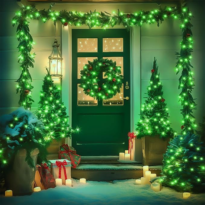 JMEXSUSS 8 Modes 163 FT 500 LED Green Christmas Lights Indoor Outdoor | Green String Lights Plug-in Clear Wire, Remote Control Christmas Tree Lights for Xmas Tree Party Halloween