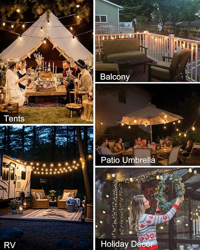 24.6Ft USB Powered String Lights,10 LED Bulb Waterproof&Shatterproof | Outdoor Camping String Light Dimmable Brightness with Swith for Tents,Patio,Backyard and Holidays,2700K Warm White