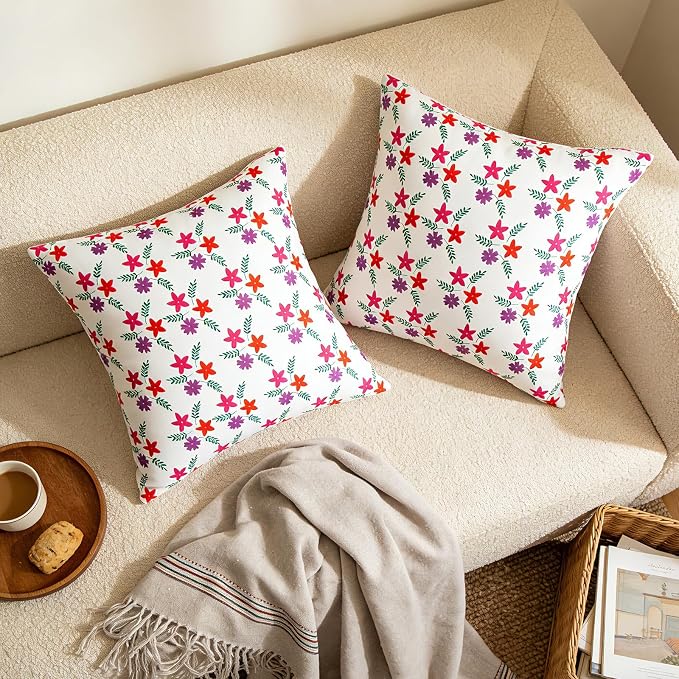 Eternal Beauty 20" x 20" Set of 2 Outdoor Pillow Covers Decorative Pillow Covers for Fall Couch Pillows (Red-Purple Flower, 20" x 20" (Pack of 2))