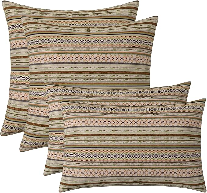 RSH DECOR: Sunbrella Lumbar & Square Pillows Set of 4 | 20" x 12" & 17" x 17" | Water and Fade-Resistant Performance Fabric | Outdoor Throw Pillows for Patio Furniture | Made in USA (Chimayo Dew)