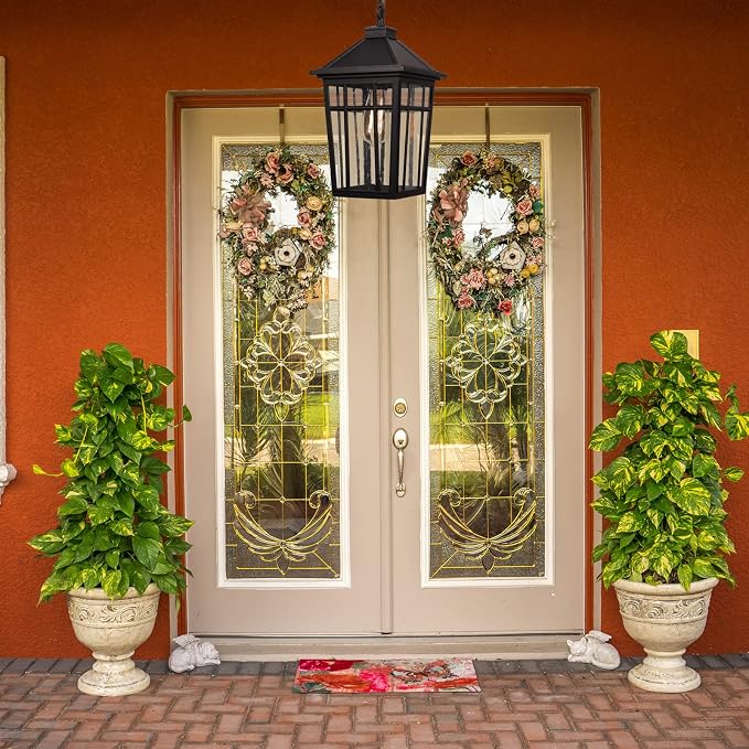Darkaway Large Outdoor Pendant Light Fixture, 16inch Outdoor Hanging Light Porch Lights Fixtures Anti-Rust Waterproof Aluminum with Seeded Glass for Porch Entryway Doorway Farmhouse (Black，Large)