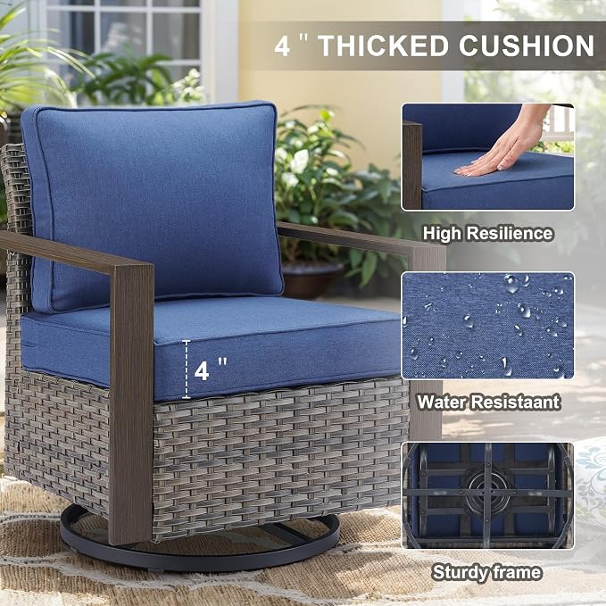 Belord Outdoor Swivel Rocker Chairs Set of 2 with Metal Wide Armrests, Patio Wicker Chairs, Glider Furniture for Porch, Deck, Sunroom, Backyard