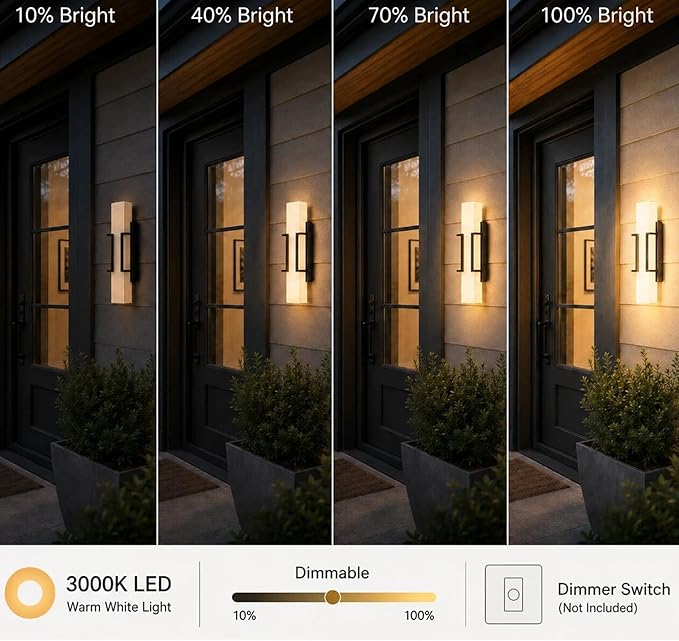 Hyunbae Modern Dusk to Dawn Outdoor Wall Lights, 16" Black LED Porch Light | 20W Outdoor Wall Sconce, Photocell Sensor,3000K Dimmable Exterior Light, IP65 Wall Mount Waterproof, Garage Patio Doorway Use