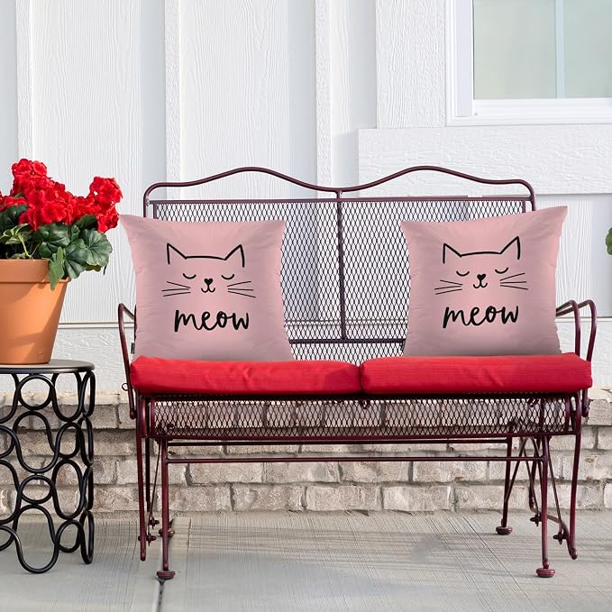 Swono Cat Throw Pillow Covers, Cute Kitten Cat Meow Set of 2 Pillow Cases Decorative 18 X 18 Inches, Soft Cushion Cover Pillowcases for Bedroom, Living Room, Cushion Sofa, Pink
