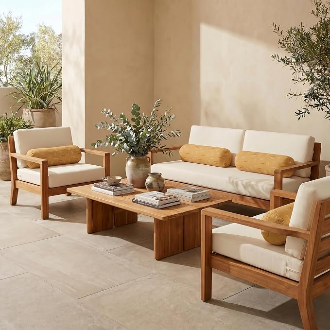 RSH DECOR: Sunbrella Neck Roll Pillows Set of 4 | 24” x 8” | Outdoor Bolster for Patio, Deck, Porch, or Poolside Chairs | Fade & Water-Resistant | Made in USA (Jot Dot Sunshine)
