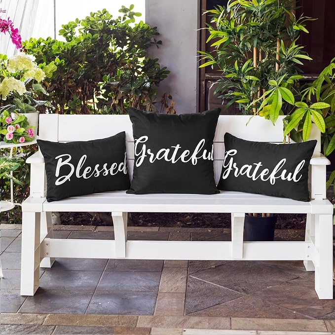 Adabana Outdoor Waterproof Blessed Pillow Covers Set of 2 12x20 Inch | Home Decorative Outdoor Pillows Cover for Patio Garden Porch Farmhouse