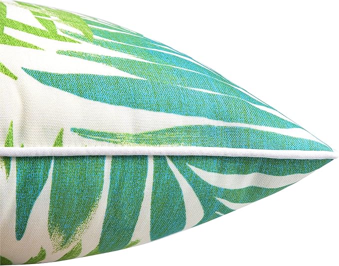 JMGBird Green Outdoor Pillows Waterproof Pillow Covers with Inserts | 12x20 Outdoor Throw Pillows for Patio Furniture, White Green Palm Leaf Decorative Cushions