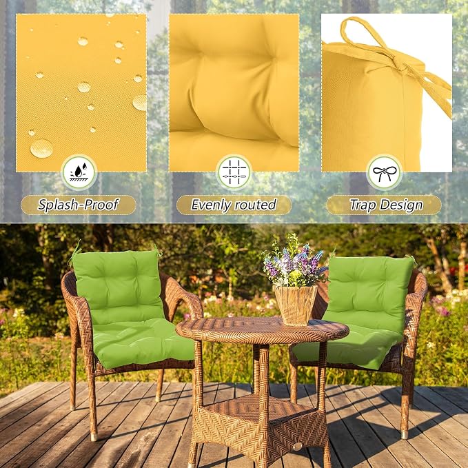 Marsui 4 Pcs Outdoor Indoor High Back Chair Cushions Patio Furniture Tufted Pillow with Ties Water-Resistant Replacement Outdoor Rocking Chair Cushions, 42 x 21 Inches (Yellow,Solid Color)