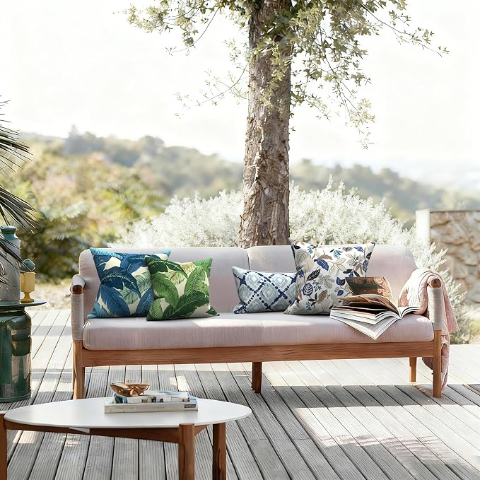 LVTXIII Outdoor/Indoor Throw Pillows, Decorative Throw Pillows with Inserts, 18"x18" Square Pillows for Bed, Couch, Sofa and Patio Furniture (Set of 2, Swaying Palms Blue)