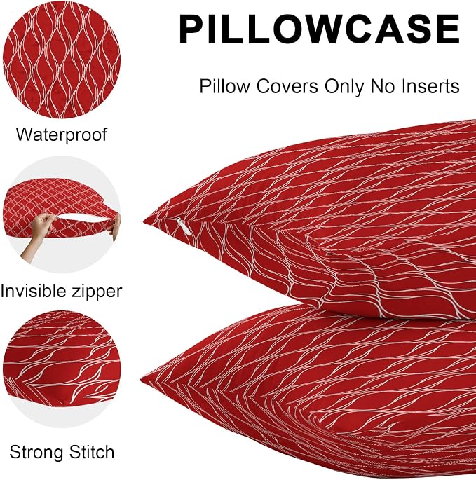 Red White Stripes Outdoor Pillow Covers 20x20 Inch Throw Pillow Covers Set of 2 Waterproof Decorative Pillow Cases Simple Geometric Modern Monochrome Cushion Covers for Patio Furniture Garden Couch