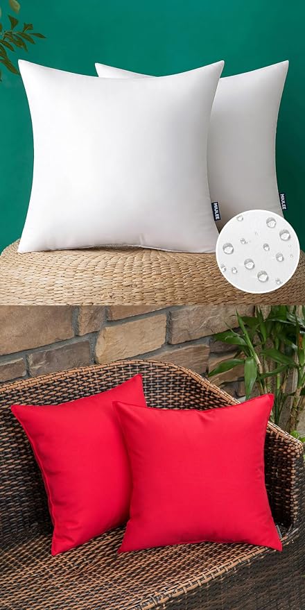 MIULEE Pack of 2 Decorative Outdoor Waterproof Pillow Covers Red with 2 Pack of Outdoor Pillow Inserts 18x18 Inch