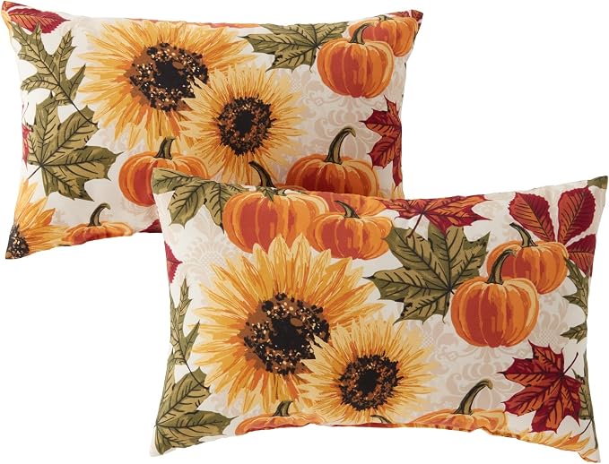 Set of 2 Outdoor Throw Pillows 19 x 12 Inch – Reversible Rectangle Patio Accent Pillows – Weather-Resistant Polyester Fabric – Eco-Friendly Recycled Polyfiber Fill – Marisol
