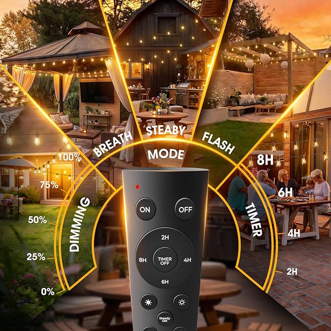 addlon 72FT LED Outdoor String Lights, Waterproof Dimmable Bulbs for Patio | UL Listed, Remote Control. Shatterproof Edison Bulbs, Timer, Linkable, 2700K Warm White. For Backyard, Pergola, 2-Pack*36FT.