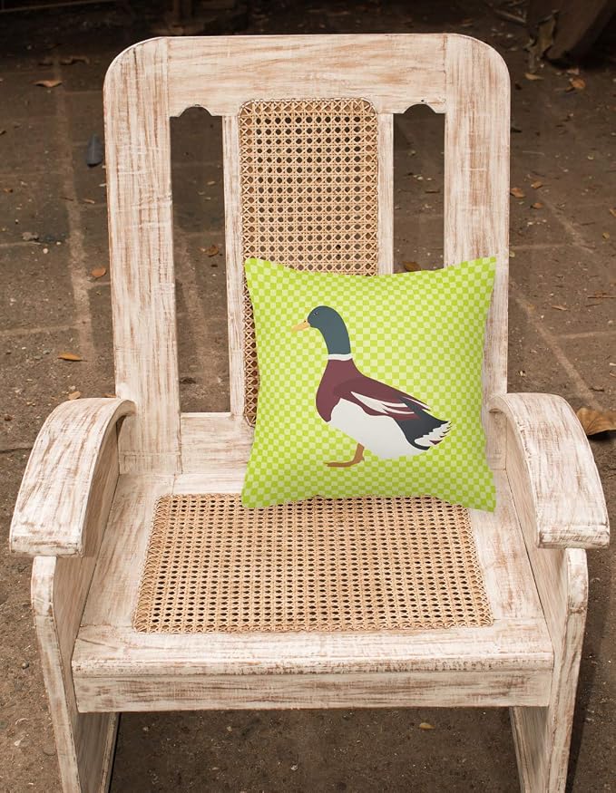 Caroline's Treasures BB7682PW1818 Rouen Duck Green Fabric Decorative Pillow Machine Washable, Indoor Outdoor Decorative Pillow for Couch, Bed or Patio, 18Hx18W