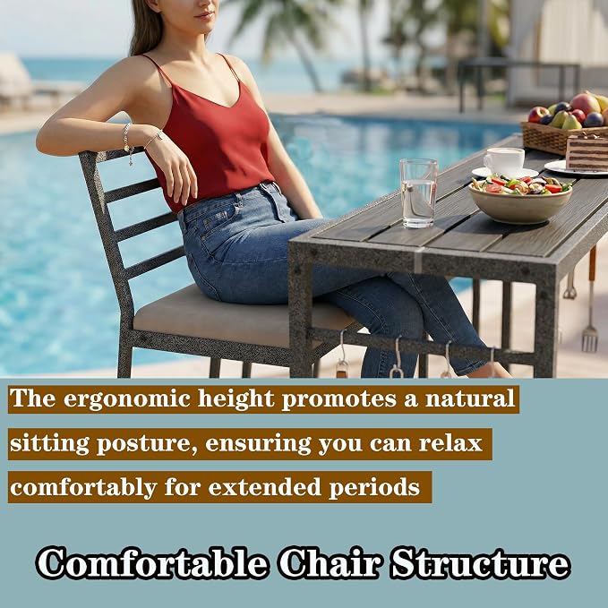 3Pcs Outdoor Patio Bar Set, 55" Rectangular High Top Table and Chairs Set with 2 Cushioned Bar Stools & Cover,Metal Pub Height Bistro Table Set for Balcony, Backyard, Porch, Deck,Garden, Pool