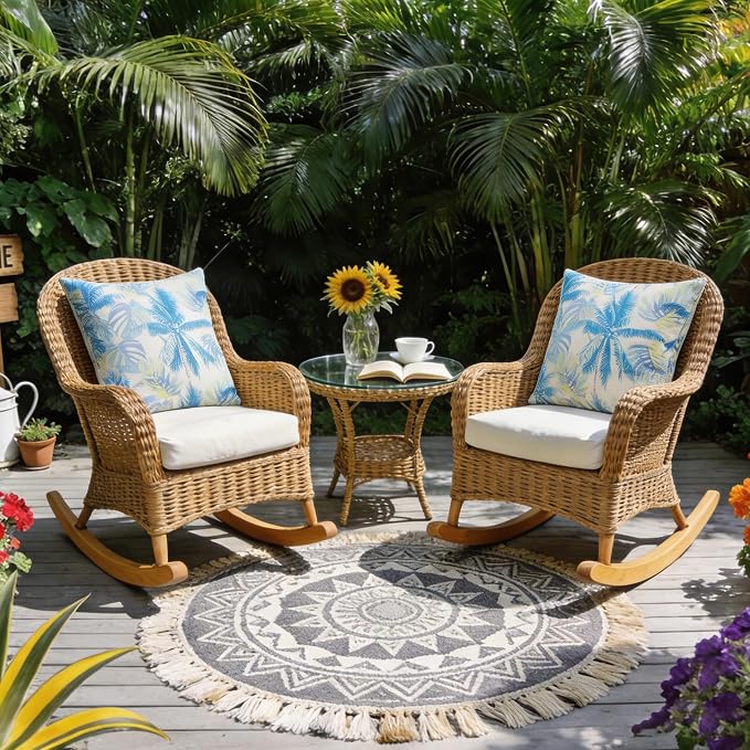 Outdoor Pillow Covers Waterproof Cushion Covers Patio Pillows Case 2 Pack | 18x18inch,Printed Boho Flowers,Seamless,Hidden Zipper,Machine Washable,Perfect decoration for Porch,Patio,Balcony