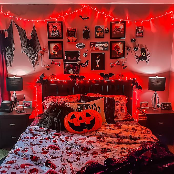 JMEXSUSS 163 FT 500 LED Red Halloween String Lights Indoor Outdoor | Clear Wire Red Lights Plug in, 8 Modes Christmas String Lights Outdoor Waterproof for Xmas Tree Bedroom Room Halloween