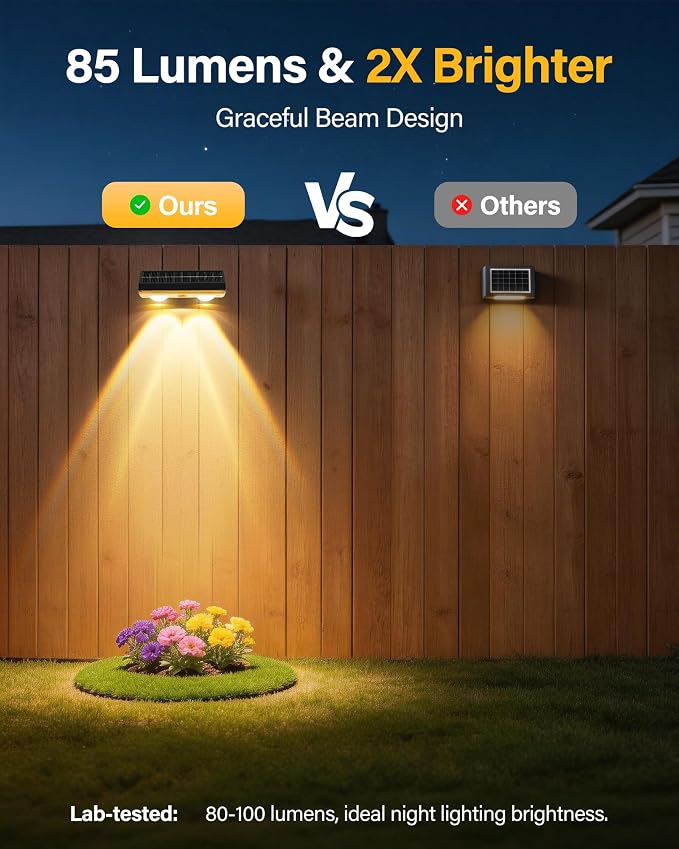 Solar Fence Lights Outdoor, 6 Pack Fence Lights Solar Powered | 85LM Solar Fence Lights, 9 RGB Color Modes, IP65 Waterproof, 12H Dusk to Dawn Glow for Pool/Deck/Patio/Wall/Backyard - Black