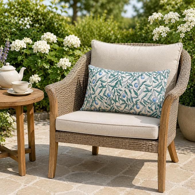 Pack of 2 Patio Lumbar Pillows 12"x20" | Fade Resistant Outdoor Waterproof Lumbar Pillow with Inners Decorative Garden Lumbar Cushions for Home Patio Terrace Sofa