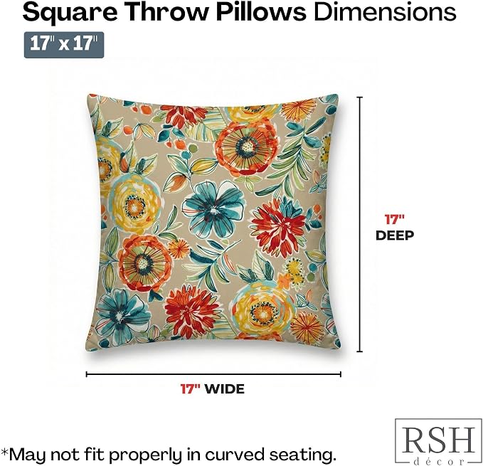 RSH DECOR Square Throw Pillows Set of 2, 17" x 17", Outdoor Pillows Waterproof, Outdoor Pillow Covers, Pillow Covers for Couch, Colsen Sonoma, Made in USA