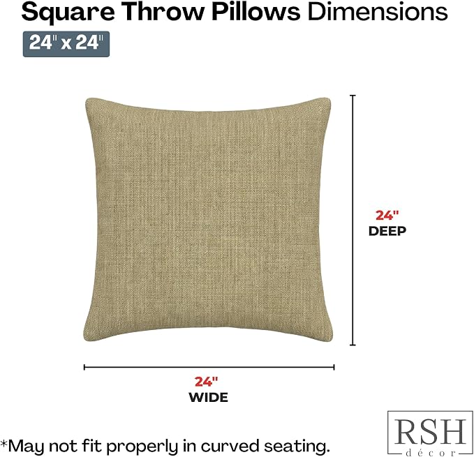 RSH DECOR: Sunbrella Square Throw Pillows Set of 4 | 24" x 24" | Water and Fade-Resistant Performance Fabric | Outdoor Pillow Covers with Down-Alternative Inserts | Made in USA (Cast Tinsel)