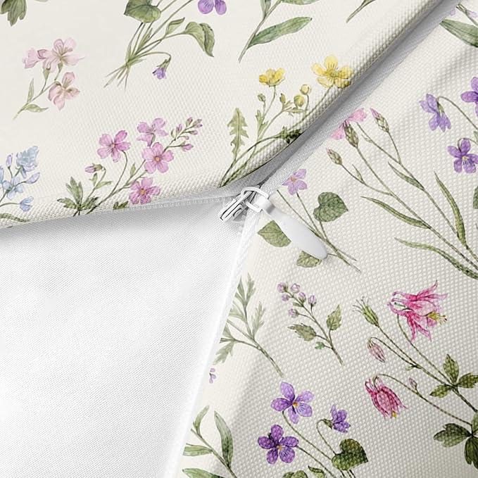 Outdoor Throw Pillow Covers, Floral Wildflower, Set of 2 | Botanical waterproof 18 x 18 inch square pillowcase cushion case decorative pillows for farmhouse garden couch beach patio