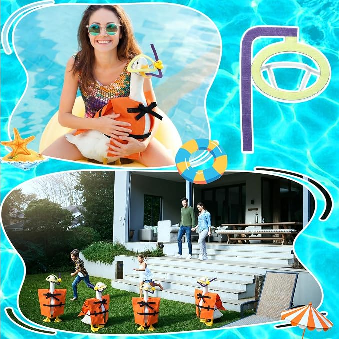 Outus Summer Porch Goose Outfits Set Includes Diving Life Jacket and Diving Snorkel Goggles 23" Goose Porch Clothing for Outdoor Swimming Pool Garden Yard Patio Lawn Statue