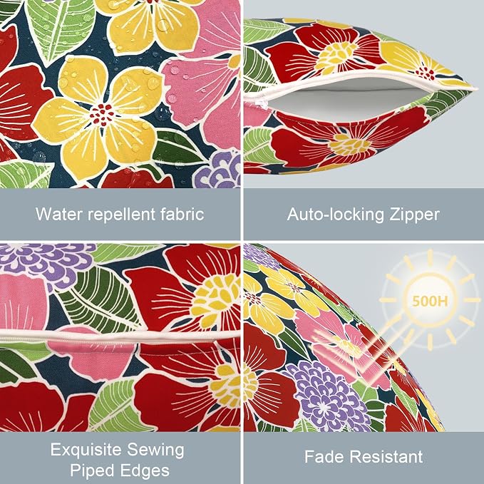 LVTXIII Outdoor/Indoor Pillow Covers, Patio Fade Resistant Throw Pillow Covers ONLY, Waterproof Farmhouse Accent Cushion Cases for Sofa Patio Couch Decoration 18"x18" Set of 2, Flower Bloom