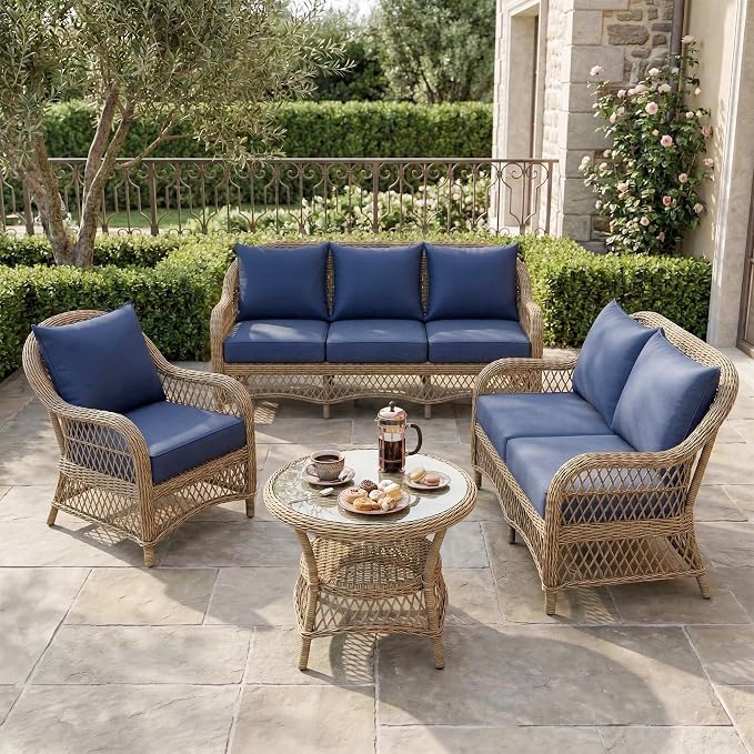 Srora Outdoor Deep Seat Patio Cushions, 5-Inch Thick Outdoor Chair Cushions, Waterproof 300GSM Colorwoven Fabric, 1200H+ Fade Resistant, Hidden Zipper Covers, 2 Ties, for Chair, Loveseat & Sofa