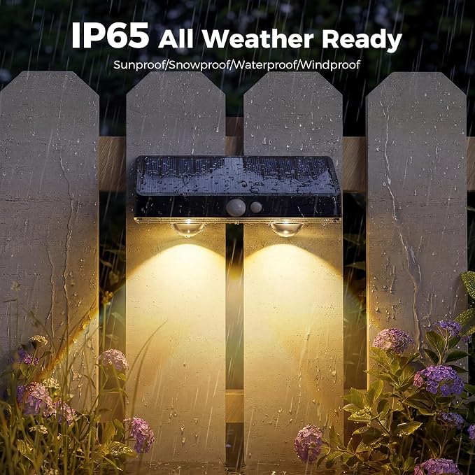 kolpop Solar Fence Lights Outdoor with Motion Sensor,Fence Lights Solar Powered,IP65 Waterproof,3 Modes LED Solar Lights for Patio,Backyard,Railing,Wall,Nighttime,Party,Pool,4 Pack,Warm White