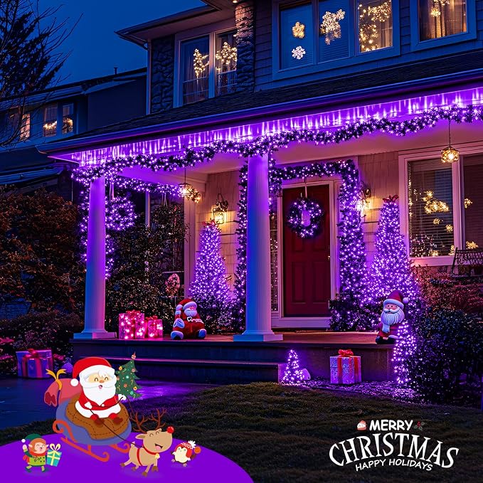 JMEXSUSS 150 LED Purple String Lights, Connectable Halloween Lights Indoor | 59Ft Purple Christmas Lights, 8 Modes Twinkle Fairy Light for Room Outdoor Tree Party Bedroom Home Christmas Decorations