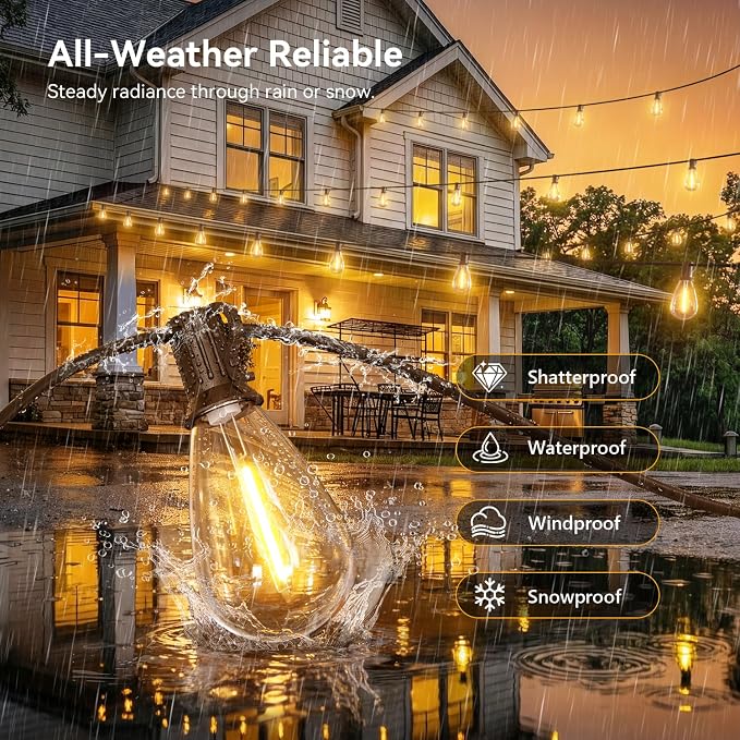 200FT Outdoor String Lights with Remote, Waterproof Patio Lights with 72+2 Shatterproof LED Bulbs,Dimmable Hanging Decor for Backyard Garden Porch Bistro, Timer & 3 Modes,2700K Warm White