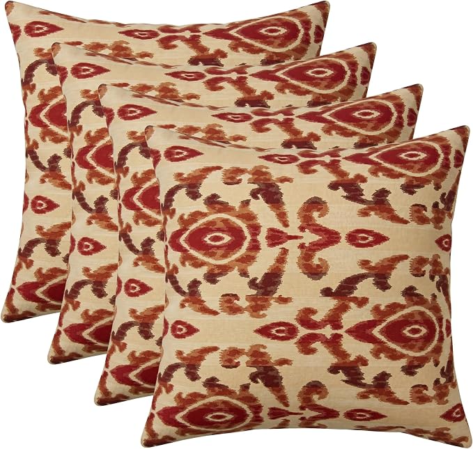RSH DECOR: Sunbrella Square Throw Pillows Set of 4 | 20" x 20" | Water and Fade-Resistant Performance Fabric | Outdoor Pillow Covers with Down-Alternative Inserts | Made in USA (Bukhara Russet)