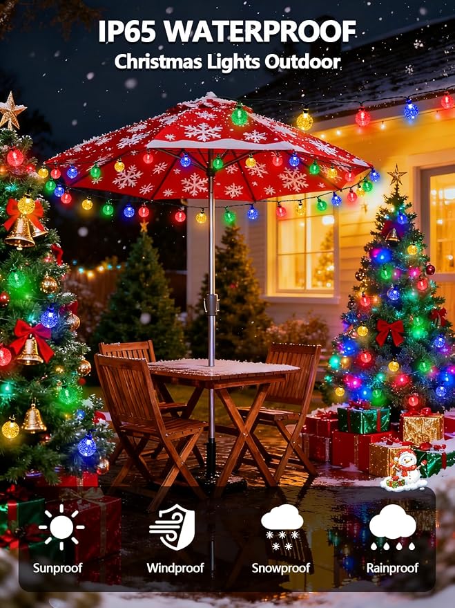 Solar String Lights Outdoor 2 Pack 64FT 100 LED Multicolor Patio Lights | Crystal Globe, IP65 Waterproof, Auto On/Off, 8 Modes Solar Powered Light for Outside Wedding Party Garden Yard Decorations