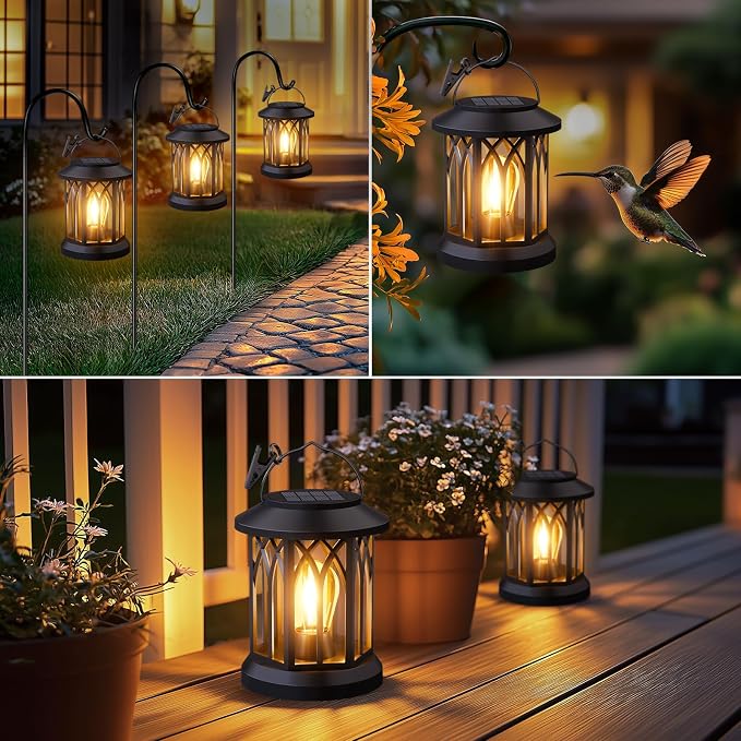 6-Pack Solar Lanterns Outdoor Waterproof: Hanging Lantern Decorative Accent | Hang & Clip for Patio Table, Ip65 Waterproof, Auto On/Off, Lasts 12-15h Glow, High-Capacity Battery, Warm Ambiance, No Wiring