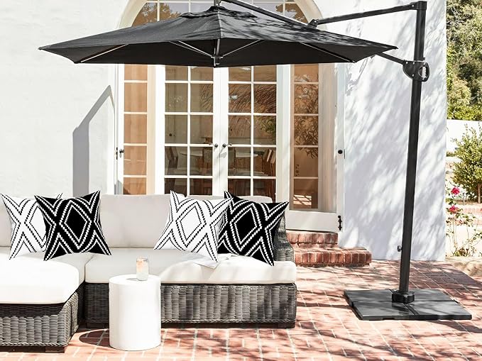 Outdoor Pillow Covers Set of 2, Waterproof Boho Throw Pillow Covers Geometric Pillow Cases for Patio Garden, White More (Black&White-02, 24x24 Inch)