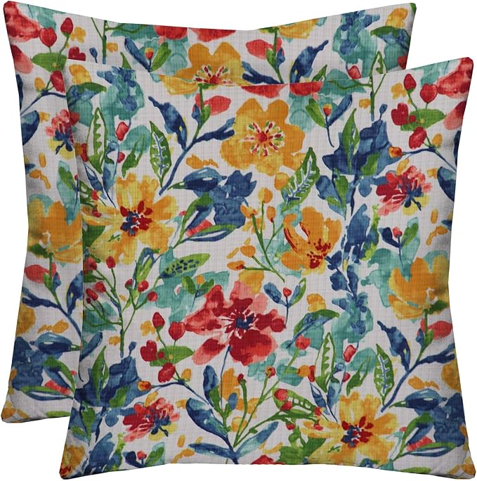 RSH DECOR: Square Throw Pillows Set of 2 | 20” x 20” | All-Weather Spun Fabric | Water and Fade-Resistant | Outdoor Accent Pillows for Patio Furniture | Oakmont Hightown Festival - Made in USA
