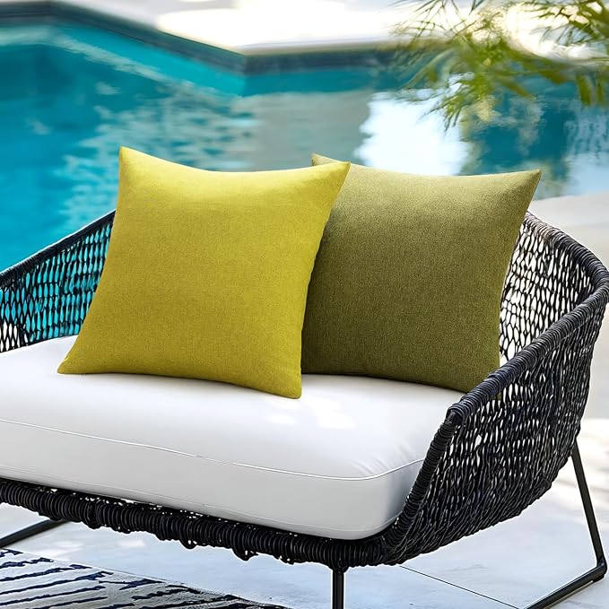 ANRODUO Outdoor Waterproof Pillow Covers for Patio 18x18 Lime Green 2 Pack | Outdoor Pillow Covers for Patio Furniture, Decorative Linen Cushion Sham, Outside Square Pillowcase for Garden Balcony Decor