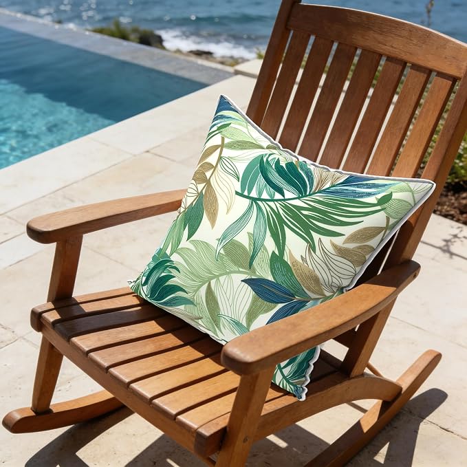 LVTXIII Outdoor Throw Pillow Covers Waterproof Tropic Accent Pillow Cases Fluffy Outdoor Cushion Covers for Garden and Patio Furniture Decoration, 16x16, 2 Pack, Lush Leaf Green