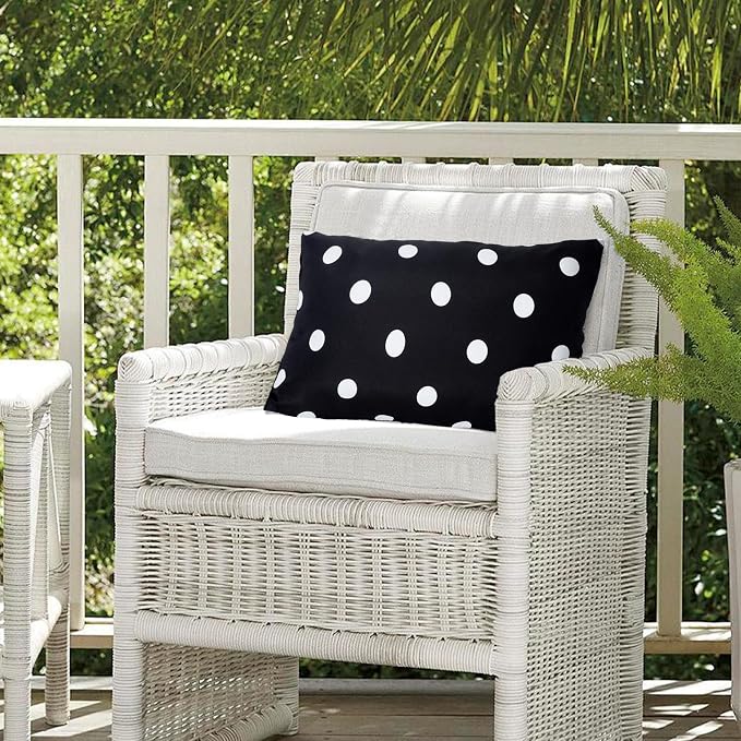 Eternal Beauty 12X20'' Set of 2 Outdoor Decorative Pillow Covers Waterproof Outdoor Pillow Covers for Spring Summer Patio Lumbar Pillows, Black Polka Dot, 12X20 inches