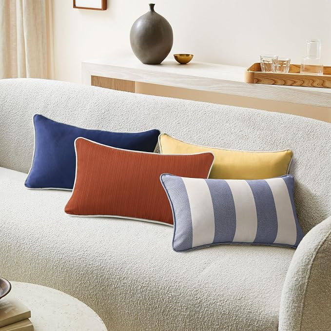 Unimatta Decorative Outdoor Water Repellent Throw Pillows with Inserts, Set of 4, 20" x12" Pillows for Patio, Backyard, Bed, Couch, and Patio Furniture, Tangerine