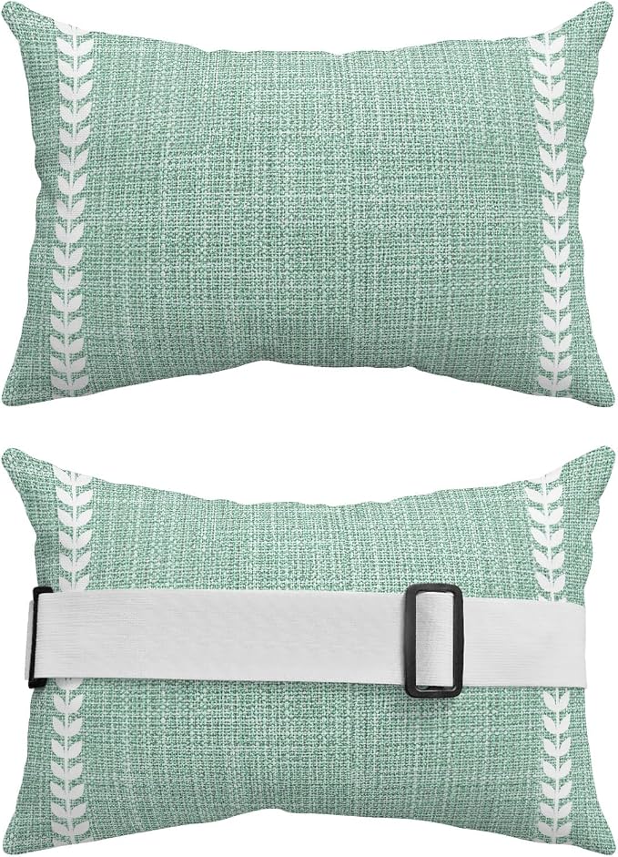 Mint Green Outdoor Lumbar Pillows 12x20 Set of 2, Modern Minimalist Stripes Linen Texture Waterproof Throw Pillow Covers with Insert, Decorative Support Pillows for Lounge, Chaise