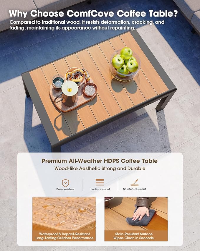 Aluminum Outdoor Patio Furniture Set, 8 Seats Patio Conversation Sets, Oversized Outdoor Sectional with Washable Thick Cushions & Coffee Table for Backyard, Garden and Poolside, Gray