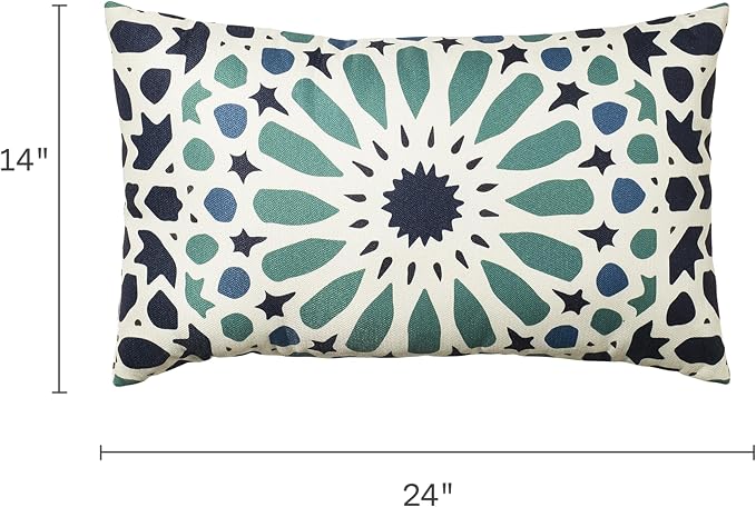 Fab Habitat Indoor/Outdoor Lumbar Pillow Made from Recycled Polyester Yarn - Stain Resistant, Machine Washable, Insert Included - Tile - Patio, Deck, Porch, Living Room - Mosaic Multi Blue (14" x 24")