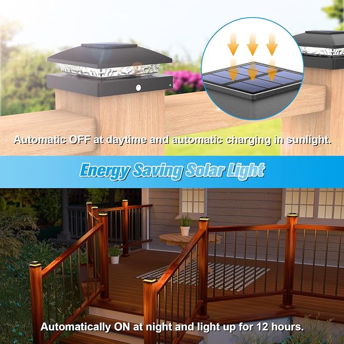 VOLISUN 4x4 Solar Post Cap Light 8pack,Solar Fence - Post Lights Outdoor Waterproof for Wooden/Vinyl Post,Black Deck Post Cap Light Solar Powered with Warm White for Garden/Patio/Porch