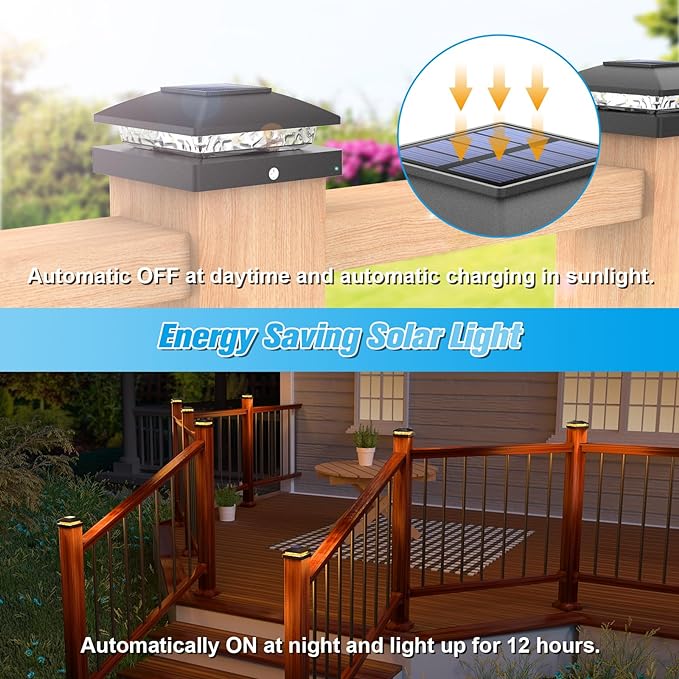 VOLISUN 4x4 Solar Post Cap Light 12pack,Solar Fence - Post Lights Outdoor Waterproof for Wooden/Vinyl Post,Black Deck Post Cap Light Solar Powered with Warm White for Garden/Patio/Porch